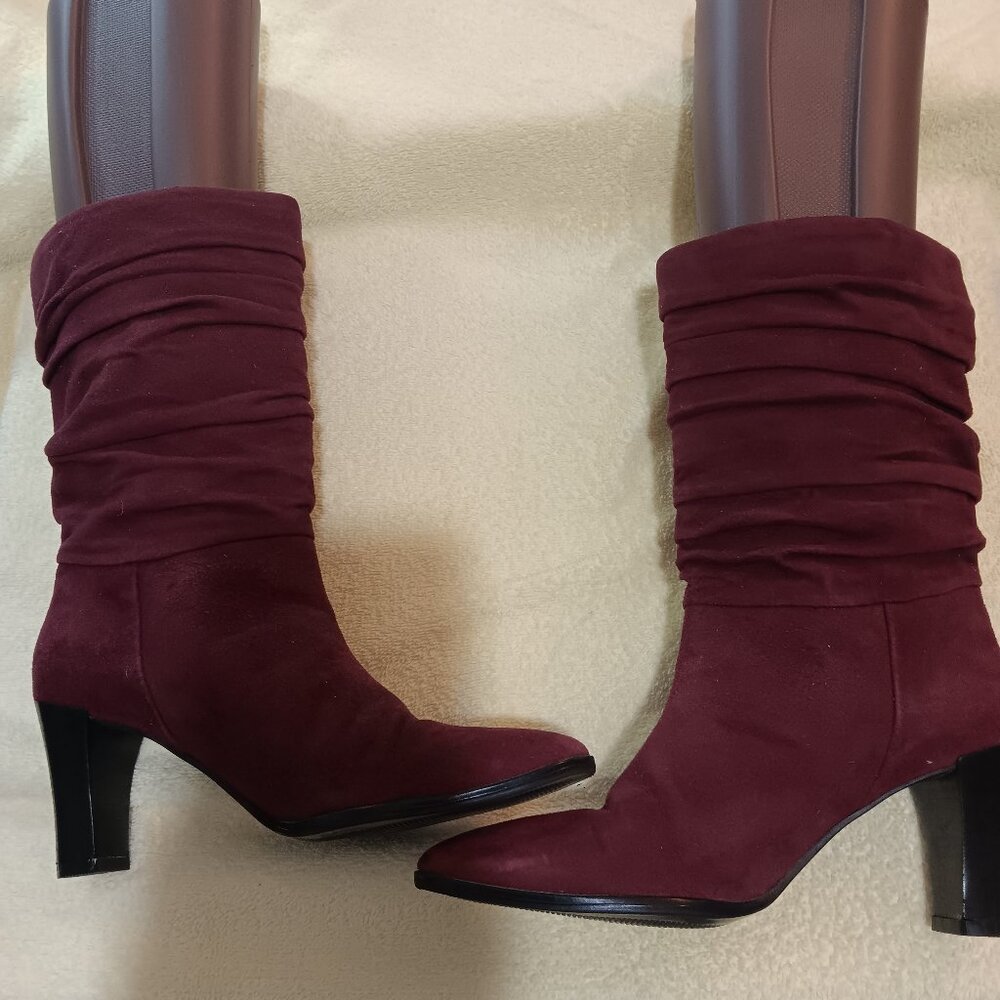 Ladies High Heel Burgundy Suede Boots, NWOT